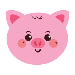 hand drawing carton pig head with eyebrow and hair. cute animal doodle for sticker, icon