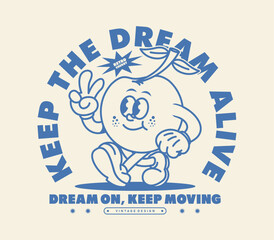 Retro cherry cartoon character. Perfect for t-shirts, posters, and stickers. Line art style with vintage design. Vector illustration