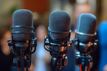 business meeting conference journalism microphones
