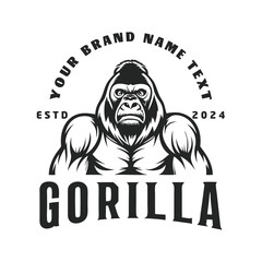 Hand drawn gorilla logo illustration in vintage style