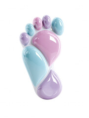 A whical foot shape made of pastel colored candy drops creates an appealing, playful design against a bright white background, ideal for children's products.