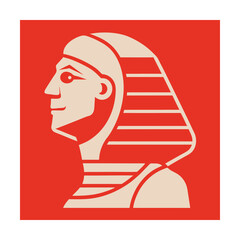 Illustration of an egyptian sphinx head profile on a red background in a minimalist style