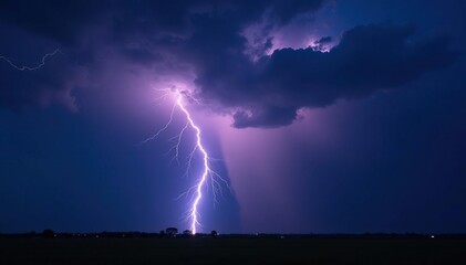 A powerful lightning bolt striking a dark, stormy sky Dramatic, natural phenomenon , nature, storm