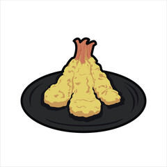 Tempura Japanese Cuisine Colored Flat Illustration