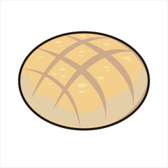 Melon bread Japanese Cuisine Colored Flat Illustration