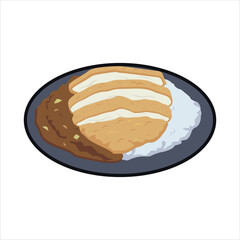 Katsu Japanese Cuisine Colored Flat Illustration
