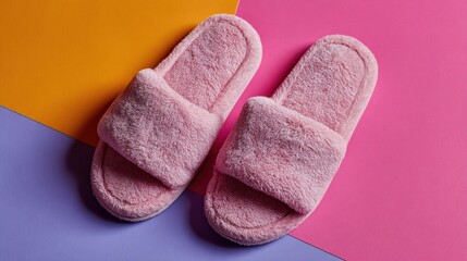 Pair of soft pink fuzzy house slippers (1)