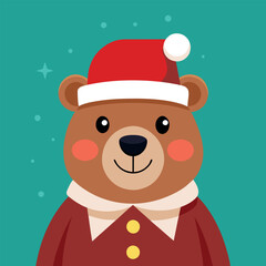 Vector illustration of cartoon bear wearing santa hat, foreground