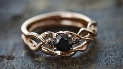 Rose Gold Ring with Black Gemstone
