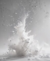 Weightless, luminous particles drift in a calming, white, abstract mist  Depth suggested by subtle density variations ,  soft focus,  peaceful