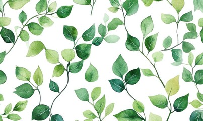 Fototapeta premium Watercolor greenery pattern with eucalyptus leaves on white background seamless texture
