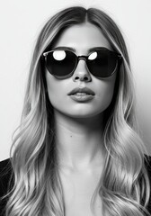 Black And White Photo Of Blonde Woman In Sunglasses