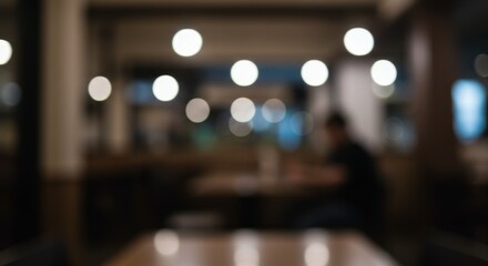 Blurred Photo of Cafe Interior With Person at Table and Bokeh Lights