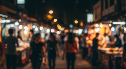 Blurred Photo of Night Market Crowd and City Lights
