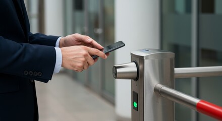 Businessman Using Phone For Access Control Photo