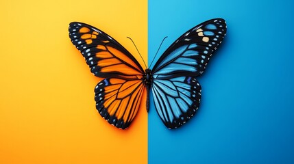 Colorful butterfly wings art: orange and blue tones on background 