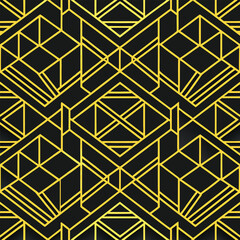 Abstract simple geometric vector seamless pattern with gold line texture