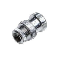 A shiny chrome plumbing fitting with water droplets glistens against a stark white backdrop, highlighting its sleek design and durable metal construction perfectly.