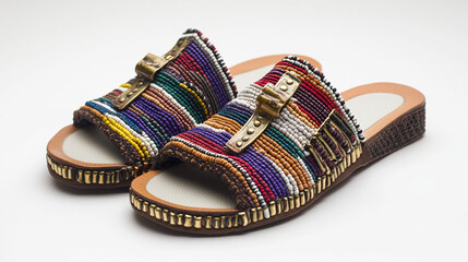 Inti Raymi Festival, Beaded Sandals Multicolored Summer Footwear Ethnic Boho Style Handmade Slides Women s Beach Shoes