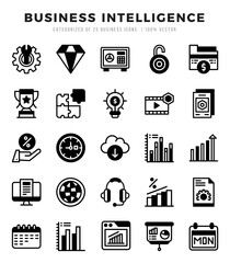 Set of Business Intelligence Icons Lineal Filled icons collection.