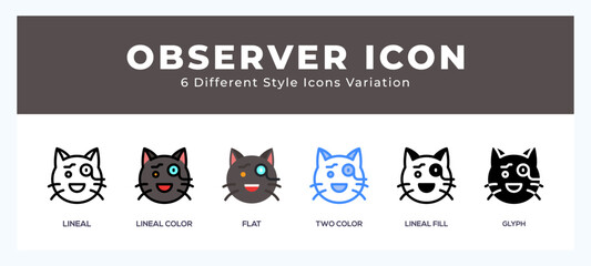 Observer cat vector icon. with different styles vector illustration.