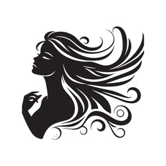 vector silhouette of a beautiful woman like an angel, simple black and white that can be edited