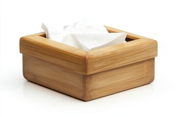 Wooden tissue box isolated on white background, for home decor, office, and personal care.