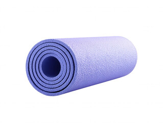 A light purple yoga mat is neatly rolled up and isolated on a clean white background, providing a minimalist and organized view for fitness or exercise concepts.