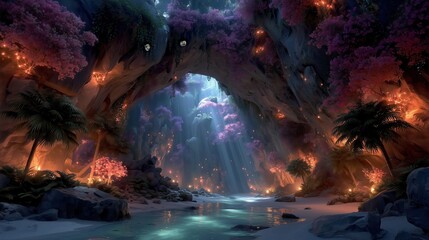 Fototapeta premium Fantasy Underground Temple with Crystal Water and Arched Caverns