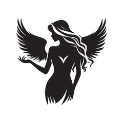 vector silhouette of a beautiful woman like an angel, simple black and white that can be edited