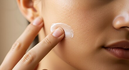 Applying skincare product, the final step in morning self-care routine