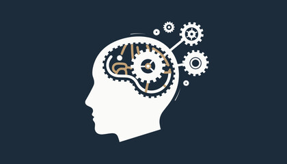 Human head with gears symbolizing creativity and thought