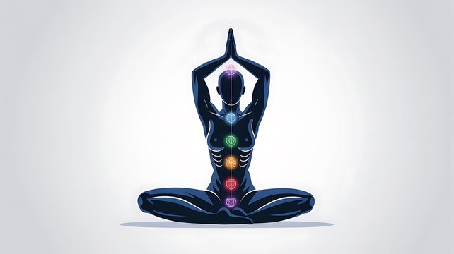 Serene Woman Meditating in Lotus Pose with Illuminated Chakras