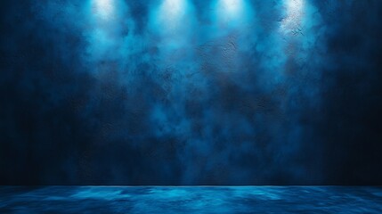 Dark Blue Wall with Decorative Stucco and Subtle Smoke Effect Under Soft Spotlight Illumination
