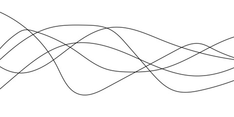 Abstract wavy black curved line on transparent background.