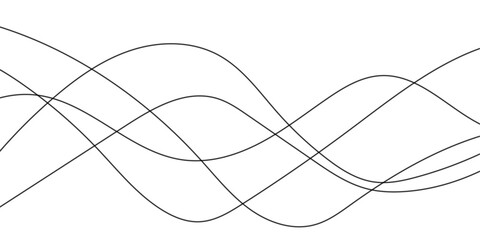 Abstract wavy black curved line on transparent background. 