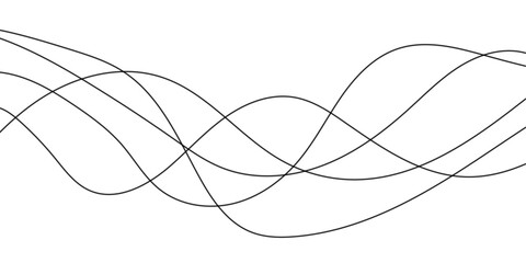 Abstract wavy black curved line on transparent background. 