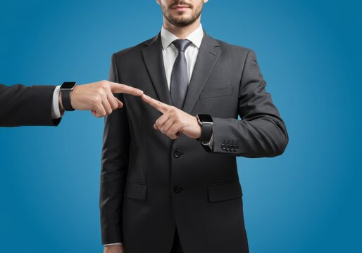 Photo Businessman in Suit with Smartwatch on Blue Background