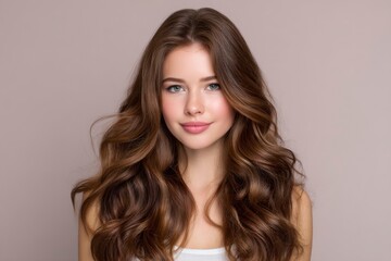 Fototapeta premium Woman with Wavy Hairstyle Smiling Portrait