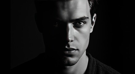 Obraz premium Photo Dramatic Portrait Man in Shadowy Black and White