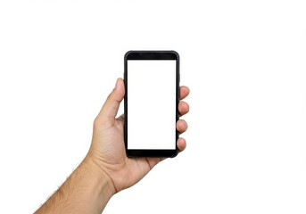 Photo Hand Holding Black Smartphone With Blank Screen