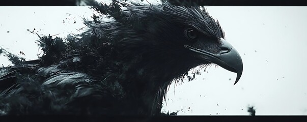 Dark eagle portrait, ink splash