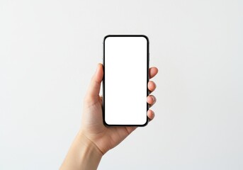 Photo Hand Holding Smartphone Blank Screen White Background