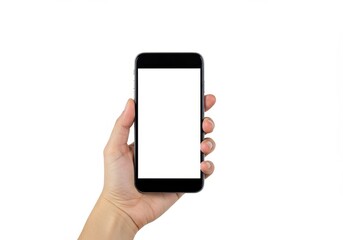 Photo Hand Holding Smartphone Blank Screen White Background