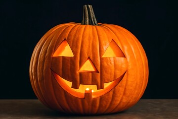Jack-o’-lantern Halloween pumpkin on white background – spooky holiday decoration