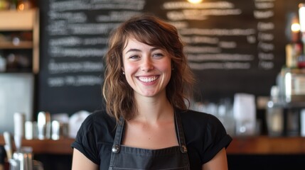 Friendly Cafe Worker with a Bright Smile Serving Customers Professionally