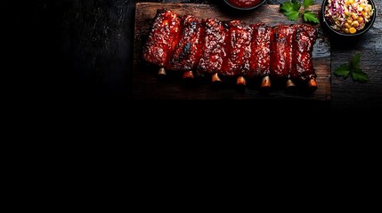 BBQ ribs, slaw, sauce, dark wood