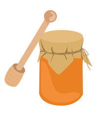 honey jar with honey bee dripping and dipper spoon 