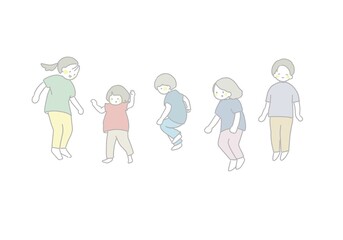 ジャンプする子どもたちのパステルカラーイラスト