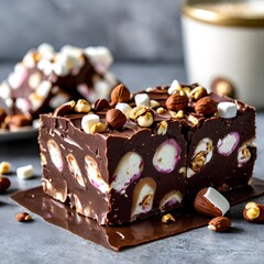Rocky road fudge topped with marshmallows